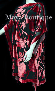 Caftan Dress Kimono Silk Burnout Velvet Red Black Hand Dyed Maya Matazaro