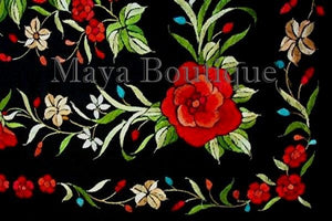 Embroidered Silk Opera Coat Kimono Flamenco Jacket Red Roses Black Maya Matazaro