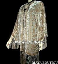 Beige Silk Burnout Velvet Fringe Jacket Kimono Bolero Maya Matazaro