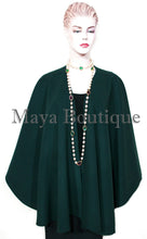 Forest Green Cape Ruana Wrap Coat Cashmere Wool Blend Maya Matazaro USA Made