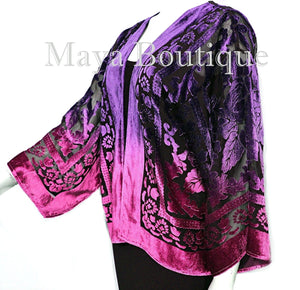 Maya Matazaro Hand Dyed Magenta Purple Velvet Jacket Short Kimono No Fringe