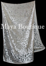 Maya Matazaro Ivory Pearl Camellia Shawl Wrap Scarf Burnout Velvet Elegant!