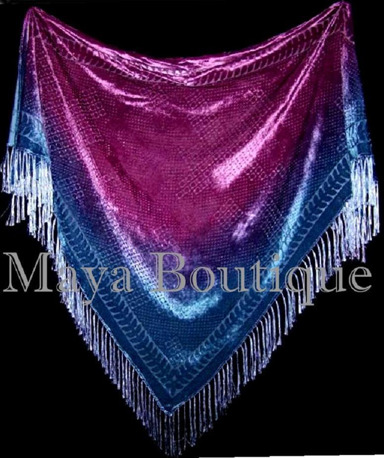 Dyed Dyed Shawl Burnout Velvet Triangle Purple & Blue Maya Matazaro