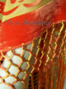 Orange Gold Burnout Velvet Silk Fringe Jacket kimono Long Coat Maya Matazaro
