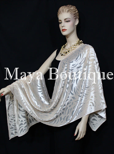 Maya Matazaro Ivory Pearl Camellia Shawl Wrap Scarf Burnout Velvet Elegant!