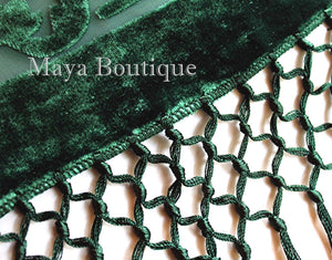 Emerald Green Silk Burnout Velvet Poncho Fringe Top Shawl Maya Matazaro