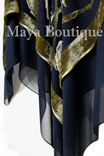 Maya Matazaro Layered Poncho Top Silk Burnout Velvet Chiffon Black Antique Gold