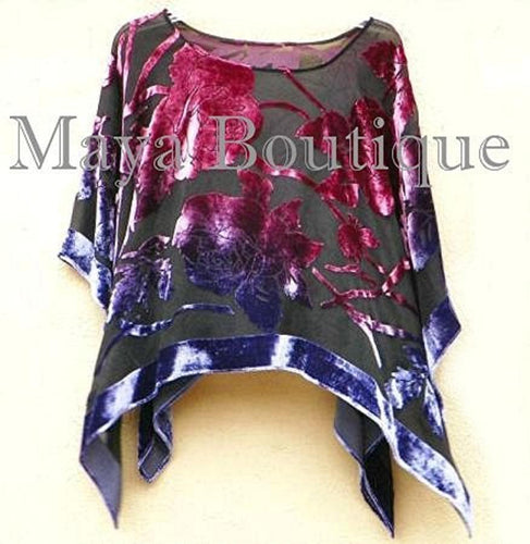 Maya Matazaro Poncho Shawl Top Silk Burnout Velvet Dyed Orchid Purple USA Made