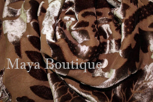 Maya Matazaro Piano Shawl Scarf Fringe Wrap Silk Burnout Velvet Chocolate Brown