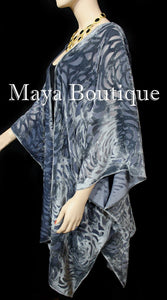 Dusk Gray Camellia Burnout Velvet Caftan Kimono Jacket Maya Matazaro Hand Dyed
