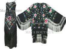 Dress Gown Silk Embroidered Flapper Style Black Multi Maya Matazaro L