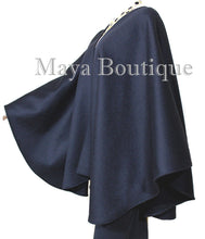 Luxurious Black Cape Ruana Wrap Coat Cashmere Camel hair Blend by Maya Matazaro