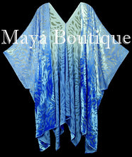 Maya Matazaro Blue Ombre Camellia Burnout Velvet Caftan Kimono Jacket Hand Dyed