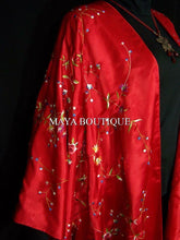Red Embroidered Silk Kimono Caftan Duster Opera Coat Maya Matazaro Plus Up to 5X