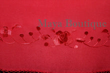 Red Embroidered Silk Wrap Shawl Scarf Oblong with Fringes Maya Matazaro