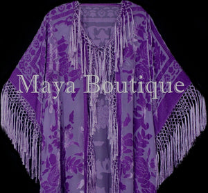 Lavender Kimono Duster Fringe Jacket Silk Burnout Velvet Maya Matazaro Plus