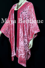 Maya Matazaro Coral Camellia Burnout Velvet Caftan Kimono Jacket USA Made