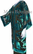 Teal Long Kimono Jacket Silk Burnout Velvet No Fringe Maya Matazaro