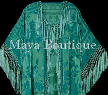 Maya Matazaro Tiffany Mint Fringe Jacket Kimono Duster Silk Burnout Velvet Plus