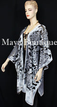 Maya Matazaro Baroque Burnout Velvet Caftan Kimono Jacket Silver Black USA Made