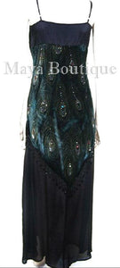 Black Dress Gown Silk Burnout Velvet Beaded Peacock Maya Matazaro S/M