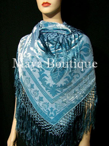 Piano Shawl Wrap Scarf Silk Burnout Velvet Ice Blue Maya Boutique