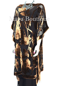 Caftan Dress Kimono Silk Burnout Velvet Copper Brown Hand Dyed Maya Matazaro