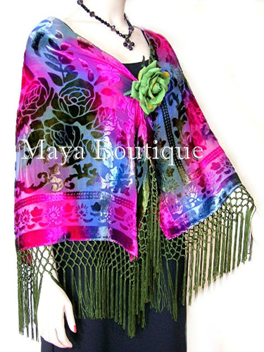 Silk Wrap Scarf Piano Shawl Burnout Velvet Tye Dye Pink Multi Maya Matazaro