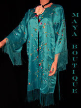 Silk Kimono Duster Coat Kimono All Embroidered & Lined Turquoise Maya Matazaro