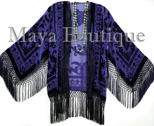 Navy Blue Silk Burnout Velvet Jacket Kimono Bolero Blazer Maya Matazaro