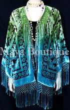 Art to Wear Devore Velvet Kimono Jacket Hand Dyed Green Turquoise Maya Matazaro
