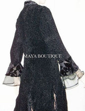 Stunning Dress Coat Crinkle Silk Velvet & Organza Ruffle Black S/M