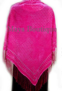 Pink Triangle Shawl Wrap Scarf Burnout Velvet With Fringe Maya Matazaro