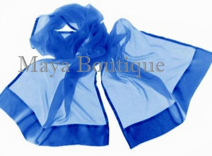 Royal Blue Scarf Shawl Wrap Ciffon Silk Satin Border Hand Dyed Maya Matazaro