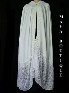 White Cloak Opera Cape Victorian Rep Long Velvet & Lace Lined Maya Cloak