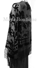 Fringe Jacket Burnout Velvet Short Kimono Black Maya Matazaro Plus size