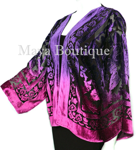 Maya Matazaro Hand Dyed Magenta Purple Velvet Jacket Short Kimono No Fringe
