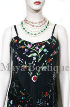 Dress Gown Silk Embroidered Flapper Style Black Multi Maya Matazaro M