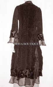 Dress Coat Crinkle Silk Velvet Organza Ruffle Chocolate XL Maya Matazaro