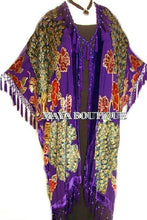 Beaded Peacock & Rose Silk Burnout Velvet Kimono Opera Coat Purple Maya Matazaro
