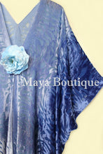 Niagara Blue Ombre Camellia Burnout Velvet Caftan Kimono Hand Dyed Maya Matazaro