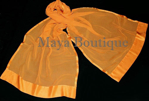 Orange Scarf Wrap Shawl Silk Chiffon Satin Border Hand Dyed Maya Matazaro