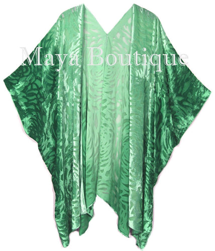 Emerald Green Camellia Burnout Velvet Caftan Kimono Ombre Hand Dye Maya Matazaro