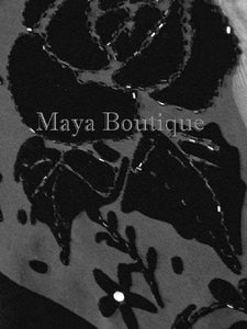 Beaded Black Triangle Shawl Wrap Opera Scarf Silk Burnout Velvet Maya Boutique