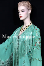 Embroidered Silk Fringe Jacket Kimono Tiffany Green Hand Dyed Maya Matazaro USA