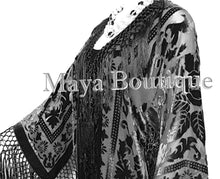 Black Silk Burnout Velvet Fringes Jacket Kimono Long Coat Maya Matazaro