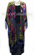 Maya Matazaro Tye Dye Pink Gold Blue Fringe Kimono Burrnout Velvet Jacket Coat