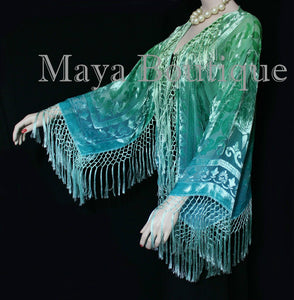 Wearable Art Velvet Kimono Jacket Hand Dyed Jade Turquoise Short Maya Matazaro