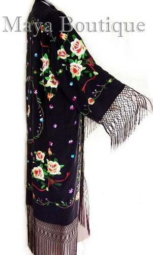 Yellow Rose Embroidered Silk Fringe Jacket Opera Coat Kimono Maya Matazaro