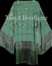 Embroidered Silk Fringe Jacket Kimono Tiffany Green Hand Dyed Maya Matazaro USA